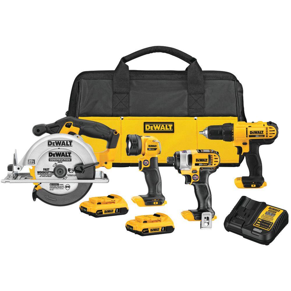 DW 20V MAX Cordless 4 Tool Combo Kit with (2) 20V 2.0Ah Batteries and Charger DCK466D2