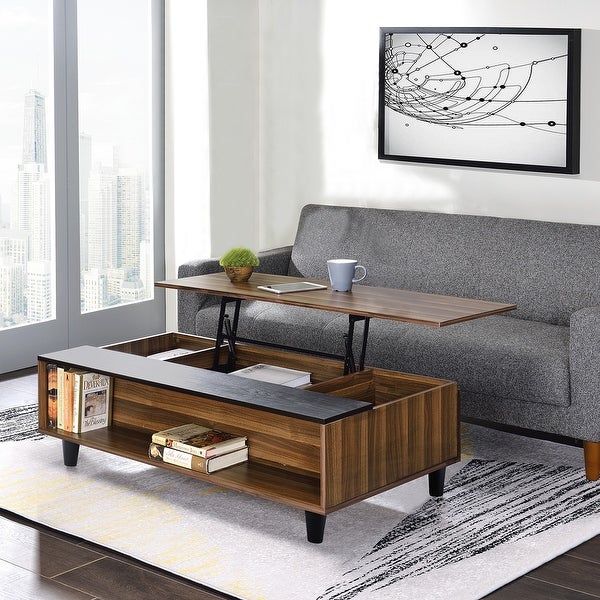 Walnut Solid Wood Lift Top Coffee Table with Storage|Walnut