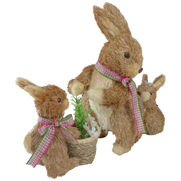 Sisal Mommy And Baby Bunnies Easter Figure