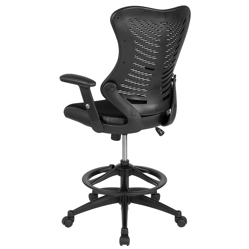 Emma and Oliver High Back Designer Black Mesh/LeatherSoft Sides Drafting Chair - Arms