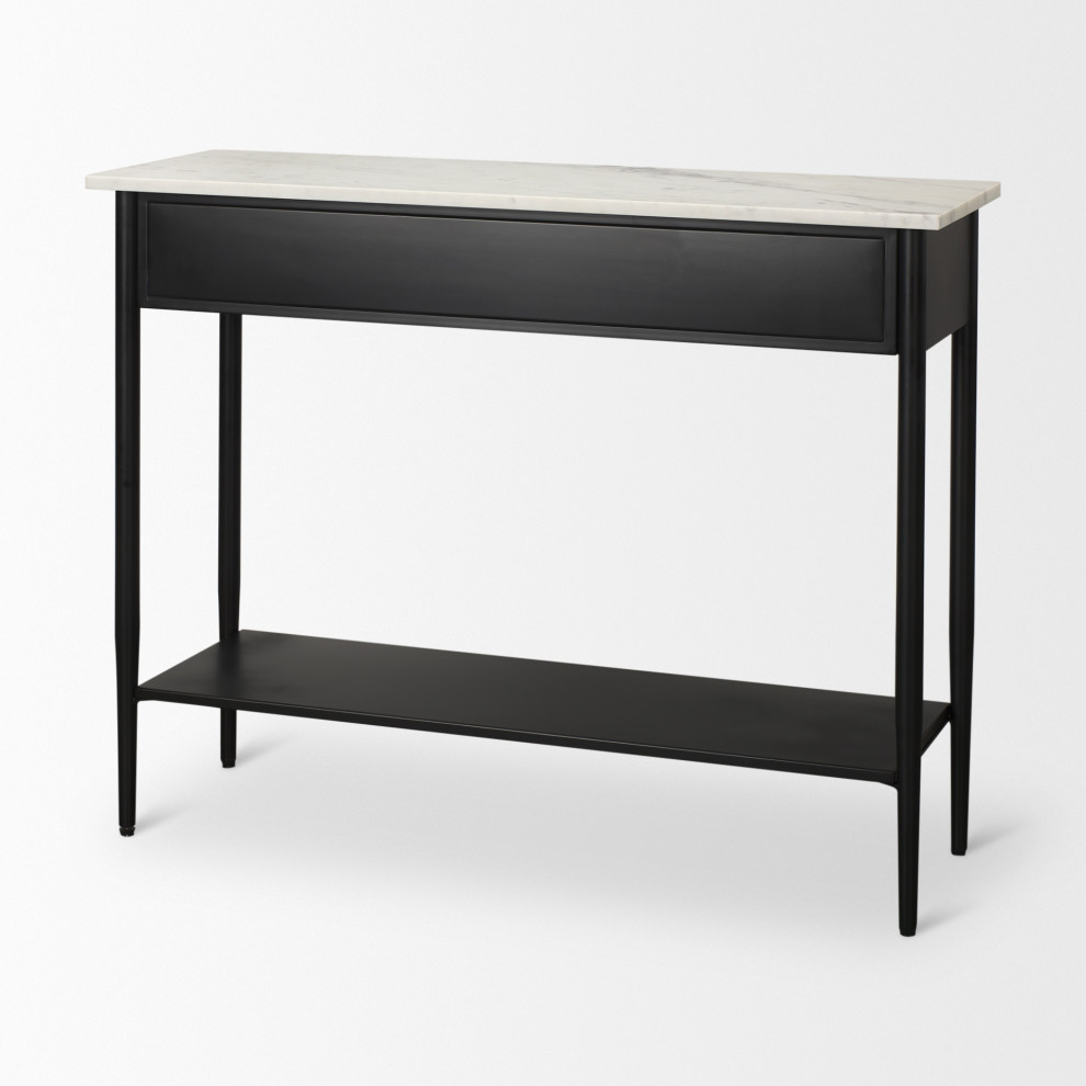 Amika White Marble Top With Black Metal Base Console Table   Modern   Console Tables   by Mercana  Houzz