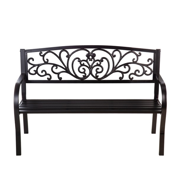 Evergreen Blooming Garden Metal Bench Black