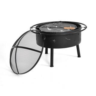 WESTIN OUTDOOR 23 in. x 23 in. x 24 in. Round Steel Wood Burning Outdoor Fire Pit with Porto Star and Moon 3006102