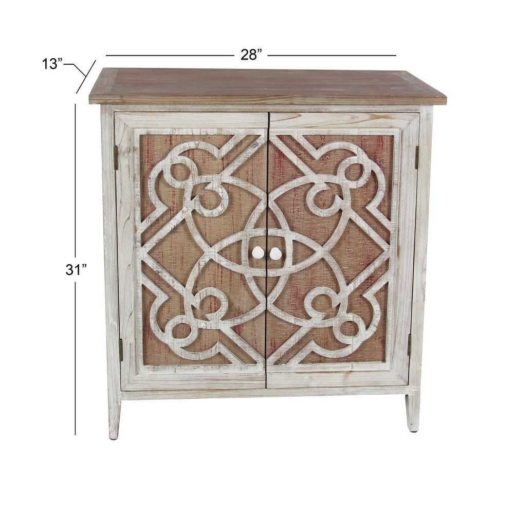 Brown Wood Farmhouse Cabinet with Carved Relief Overlay   14\