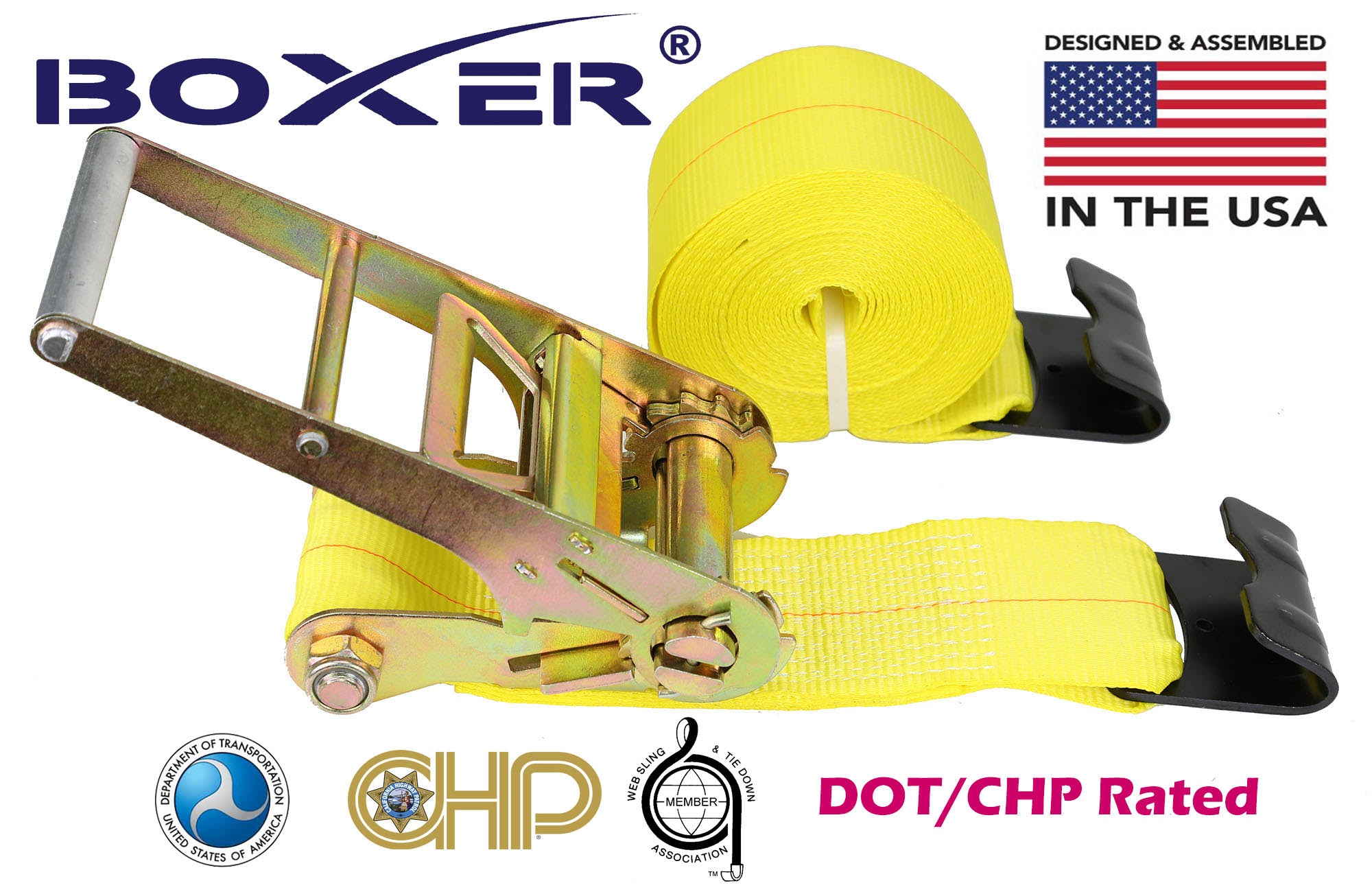 (8) Boxer Dual Locking DOT 4" X 30' Ratchet Straps W/ Flat Hooks Flatbed Truck Trailer Tie Down 5400 LB US Made