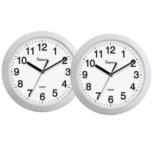 Quiet Movement Wall Clock Silver 2 pack