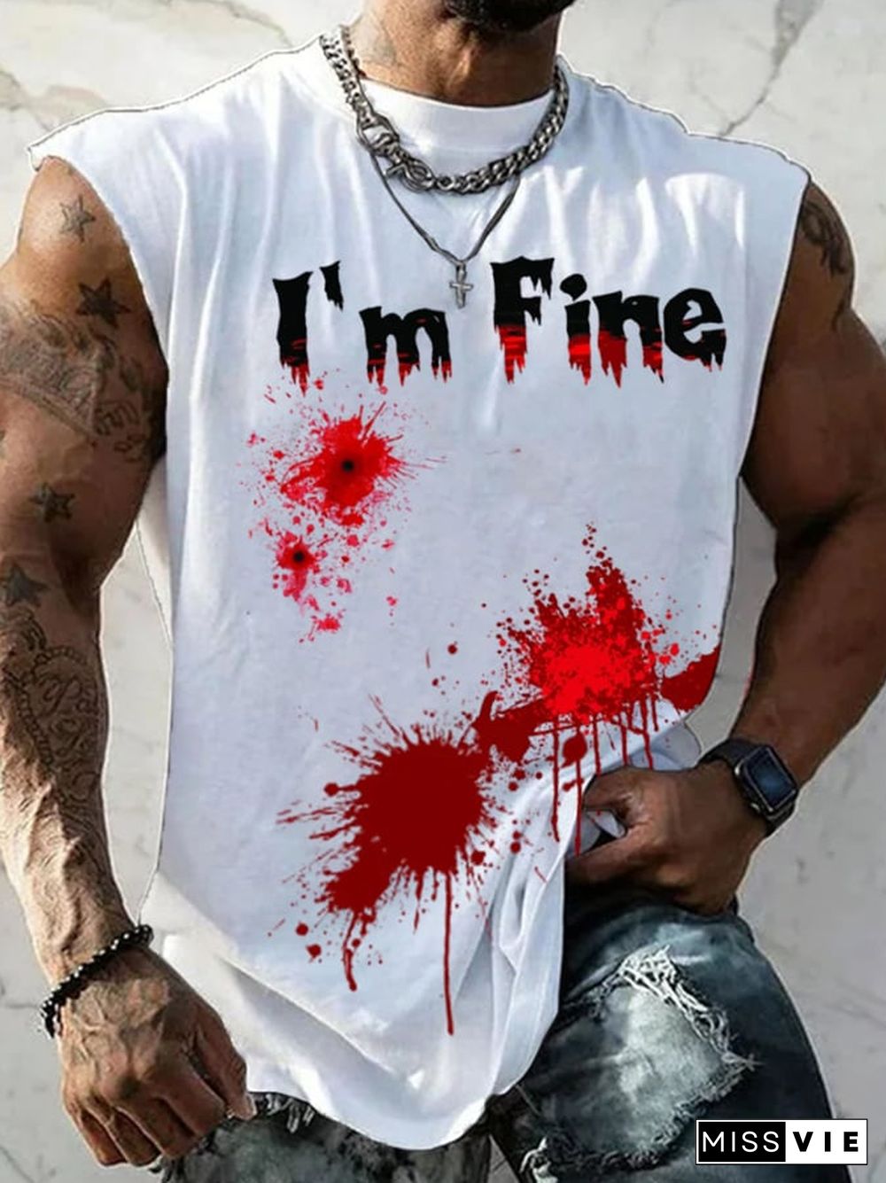 Men's I'm Fine Print Casual Tank Top