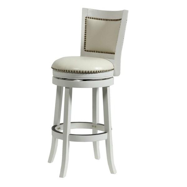 Nailhead Trim Round Leatherette Barstool with Flared Legs， White - 43.5 H x 18 W x 21.5 L Inches