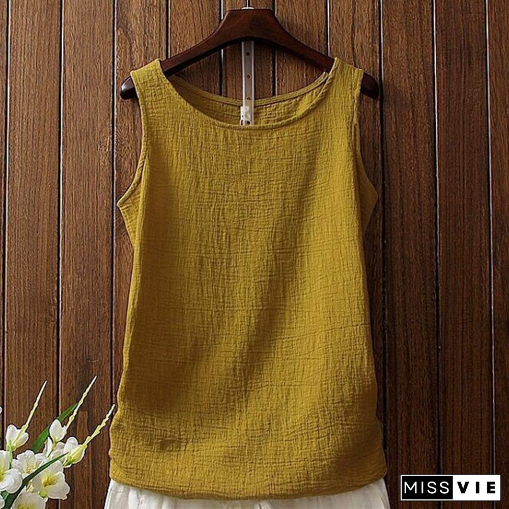 Texture Round Neck Comfy Casual Tank Top