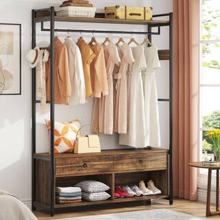 BYBLIGHT Rustic Brown 72 in. Freestanding Clothes Rack with Drawers and shelves BB-NY015GX