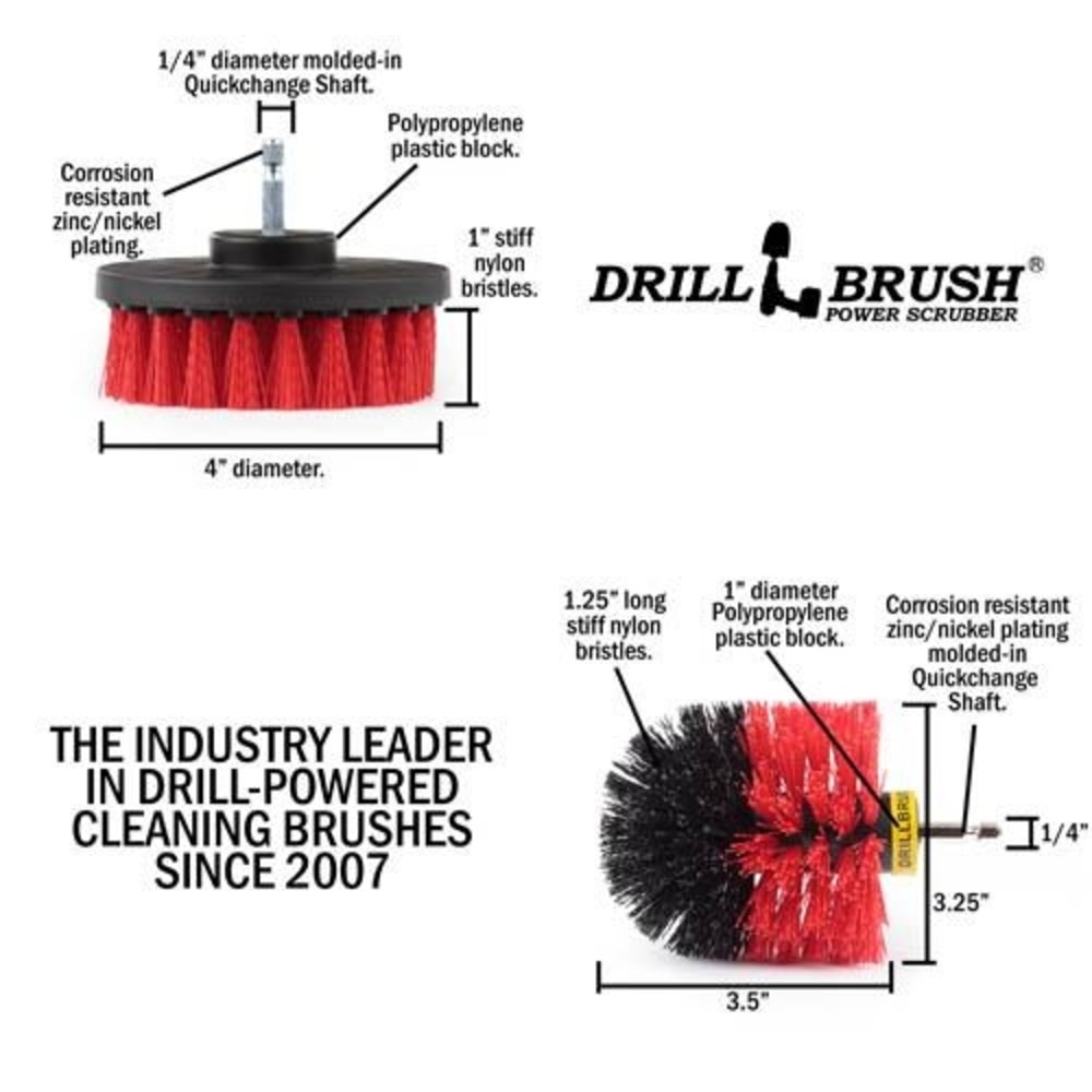 Drill Brush Outdoor and Patio Cleaning Kit Stiff Nylon Bristles， 2pc