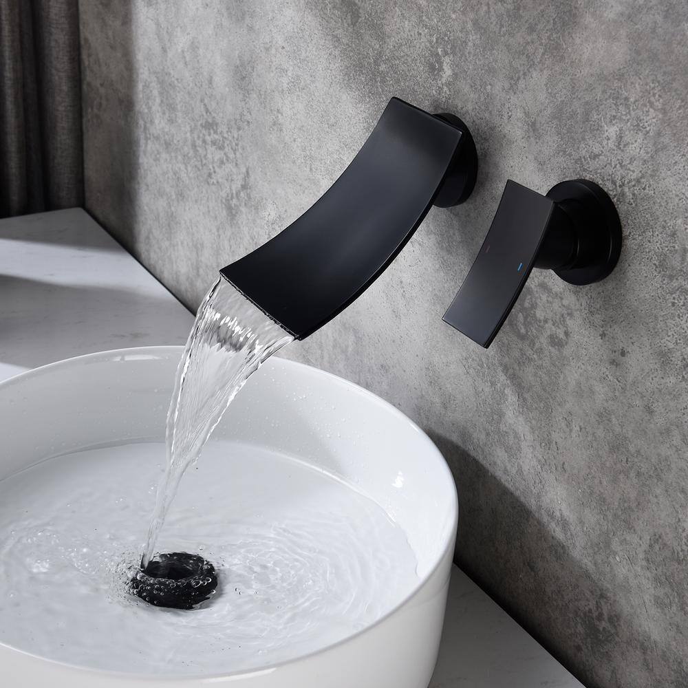 YASINU Waterfall Single Handle Wall Mounted Bathroom Faucet in Matte Black YNEB908MB