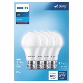 Philips 75-Watt Equivalent A19 Non-Dimmable E26 LED Light Bulb Daylight 5000K (4-Pack) 565390