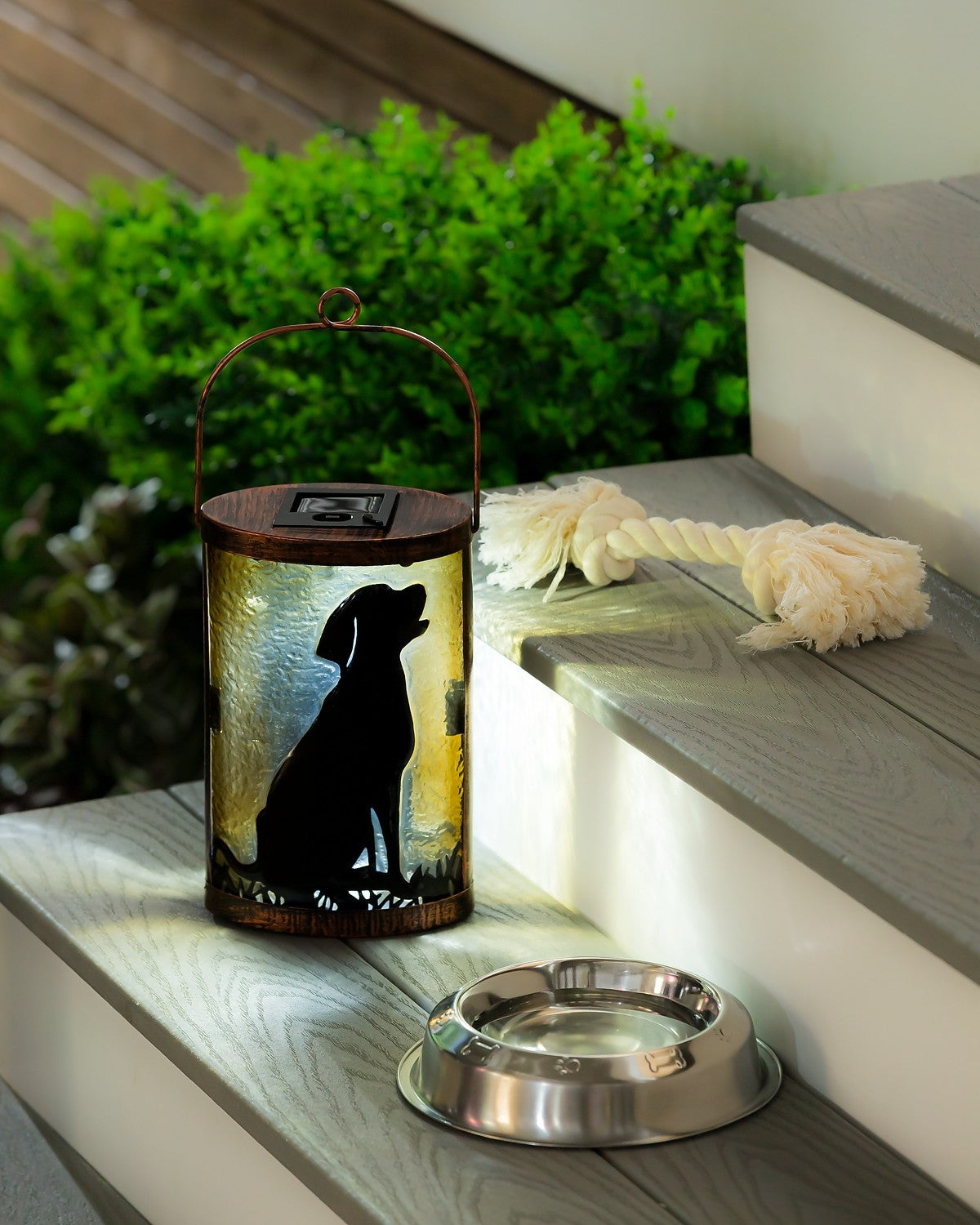 Evergreen Handpainted Solar Glass Lantern， Dog