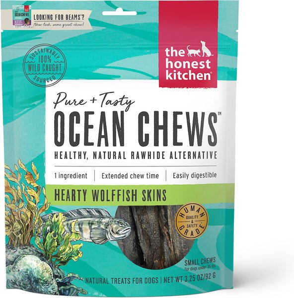 The Honest Kitchen Beams Ocean Chews Wolfish Skins Dehydrated Dog Treats， Small， 3.25-oz bag