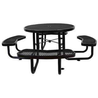 Afoxsos Black Round Outdoor Steel Picnic Table Dining Table 46 in. with Umbrella Pole DJMX998