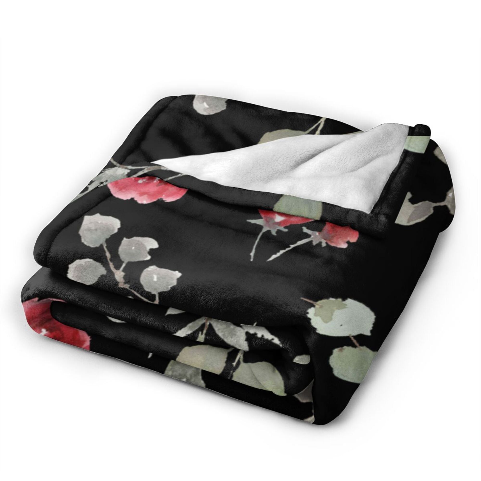 Red Watercolorl Floral Pattern Throw Blanket，Super Soft Anti-Pilling Flannel Bed Blankets， 40