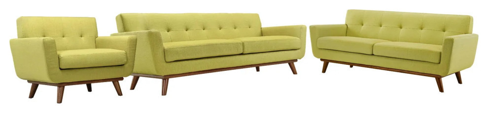 Giselle Wheatgrass Sofa Loveseat and Armchair Set of 3   Midcentury   Living Room Furniture Sets   by Virgil Stanis Design  Houzz