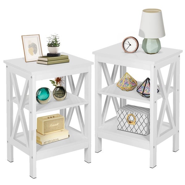 Modern End Table with 3-Tier Open Storage Shelves