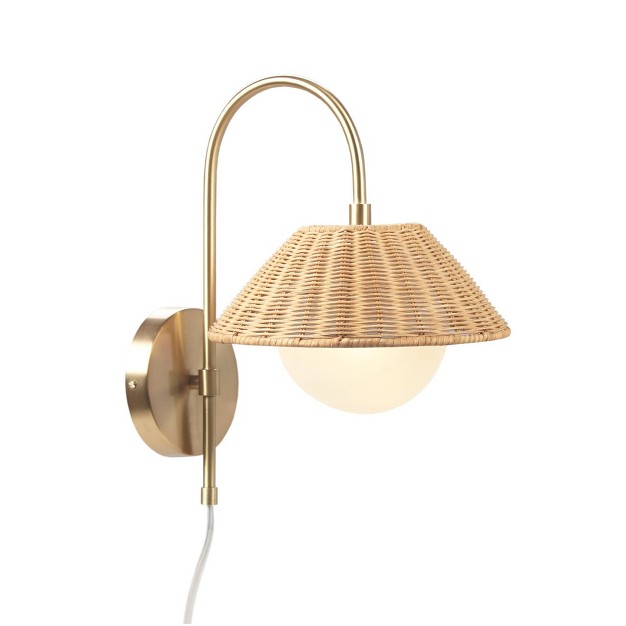 Laguna Rattan Weave Wall Sconce Gold Ink ivy