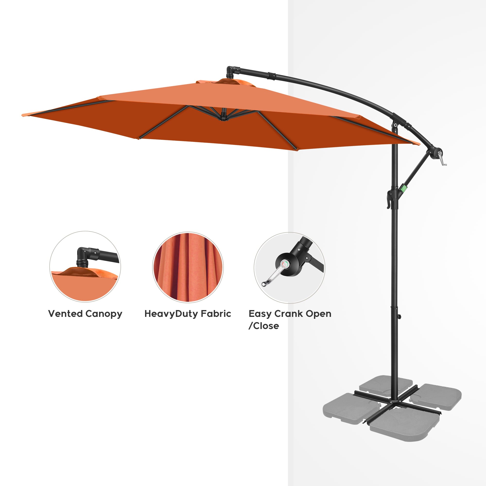 LovoIn 10FT Offset Outdoor Market Patio Umbrellas Hanging Cantilever - Coral Red