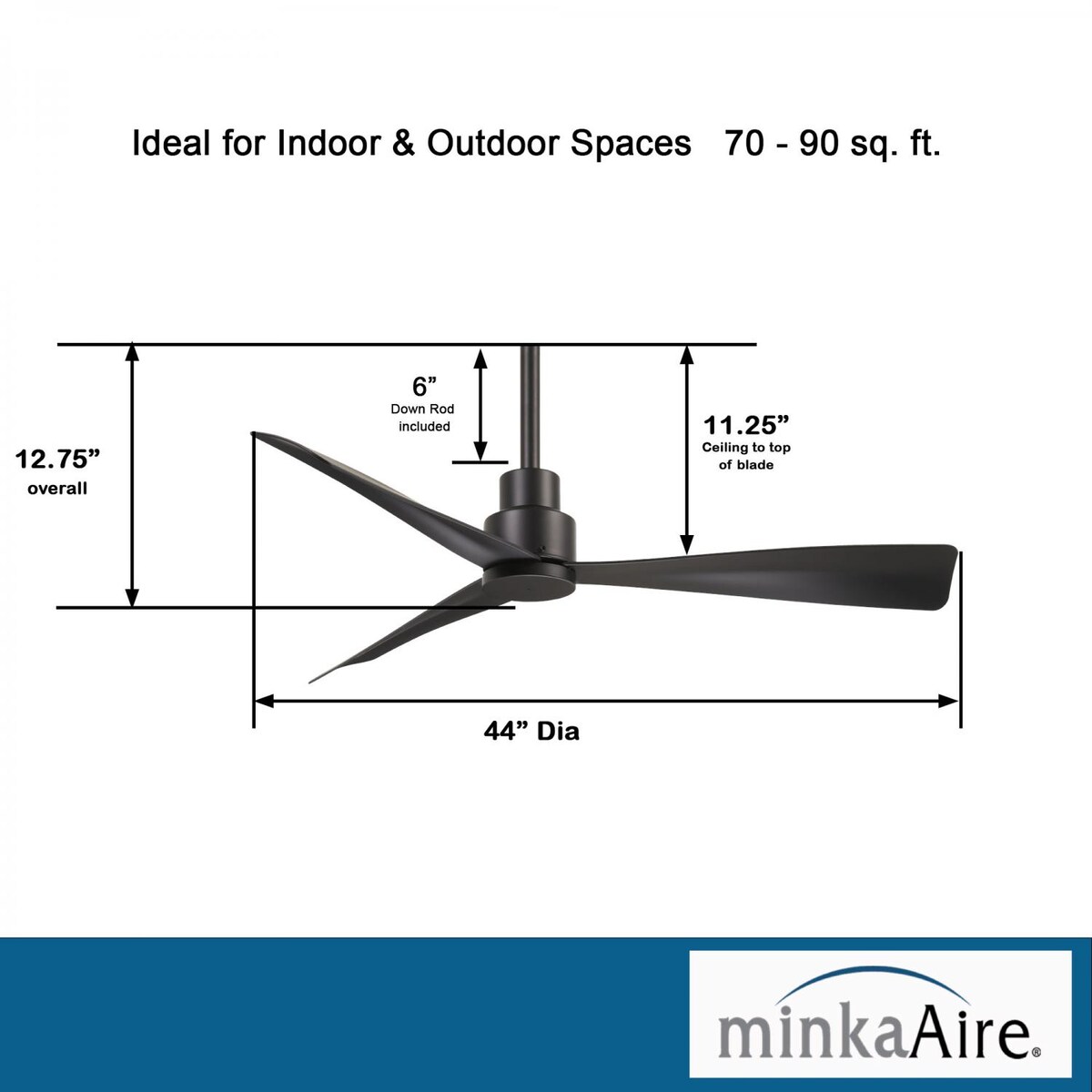 Minka-Aire Simple 44-Inch 3-Blade Ceiling Fan in Coal Finish W/ Coal Blades