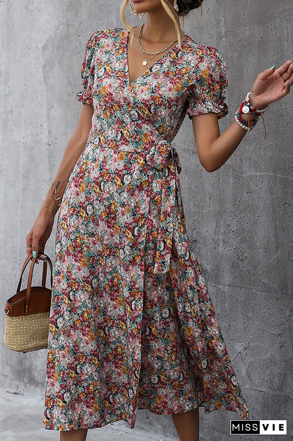 Bubble Sleeves Flowy Floral Dress