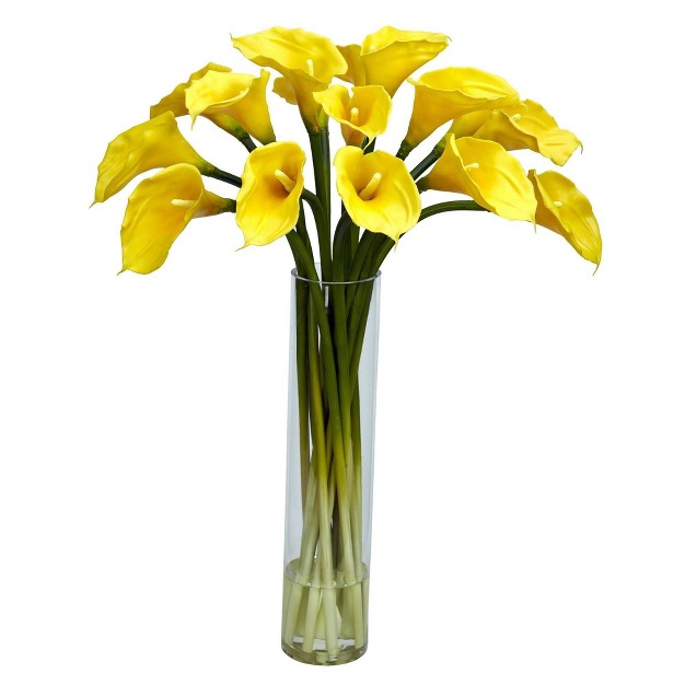 Nearly Natural 27-in Calla Lily With Cylinder Silk Flower Arrangement