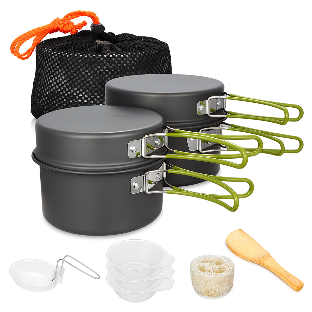 Gutsdoor Camping Cookware Set Camping Gear Campfire Utensils Non-Stick Green Cooking Equipment with Storage Bag