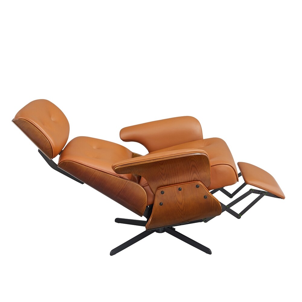 Art Leon Mid century Modern Genuine Leather Lounge Chair Recliner