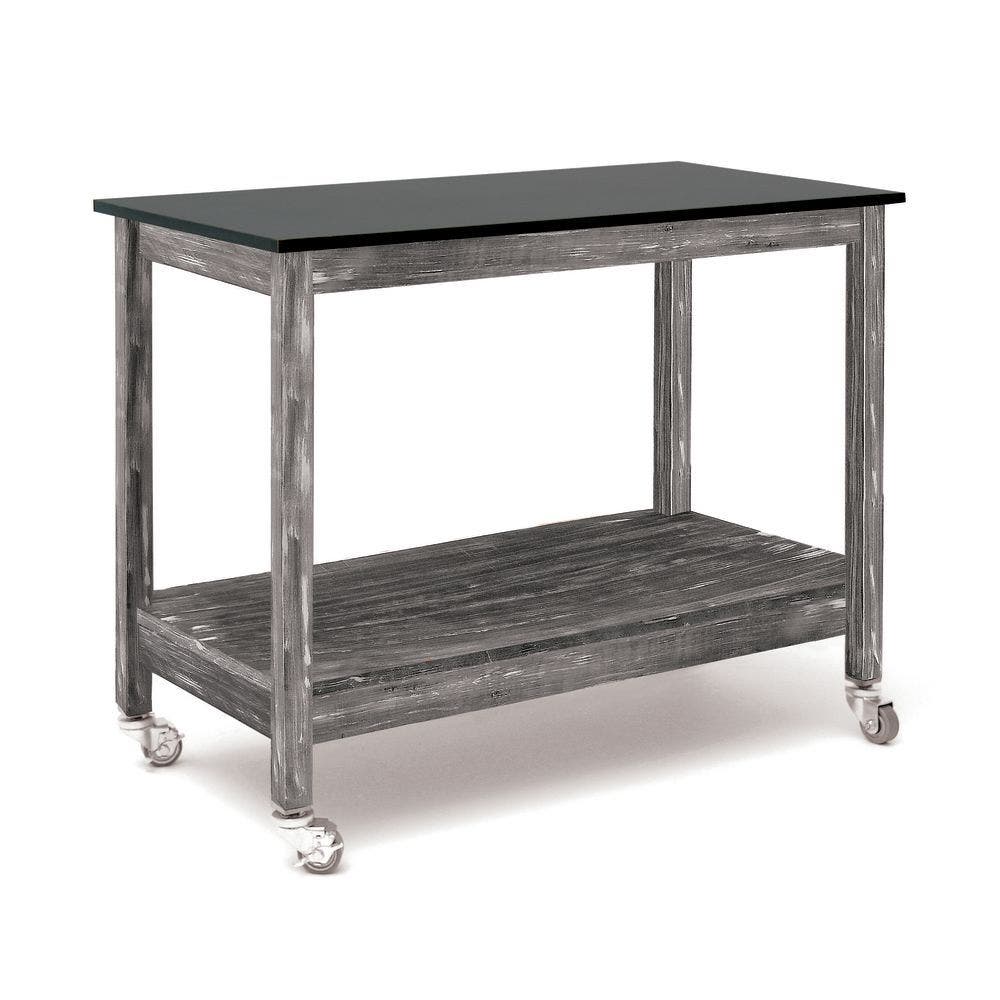 Central Exclusive Mobile Rustic Grey Wood Table With Black Formica Top - 48