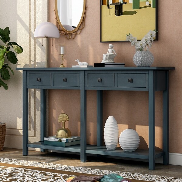 Rustic Console Table with Drawer and Bottom Shelf