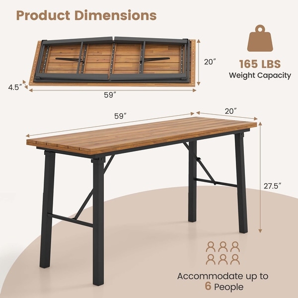 Costway Folding Picnic Table and Bench Set Dining Table with Metal Frame