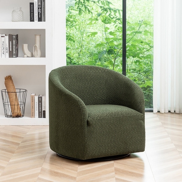 Modern Boucle Upholstered Swivel Barrel Armchair