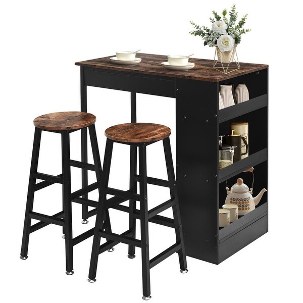 3 Pieces Bar Table Set with Storage - 36