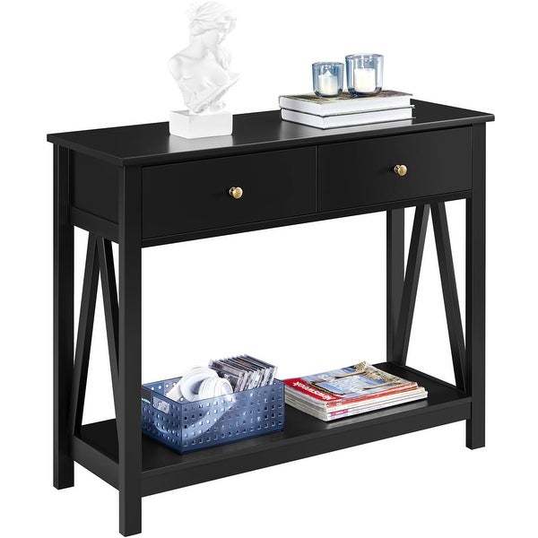 Alden Design Wooden Entryway Console Table with Storage Drawer， Black