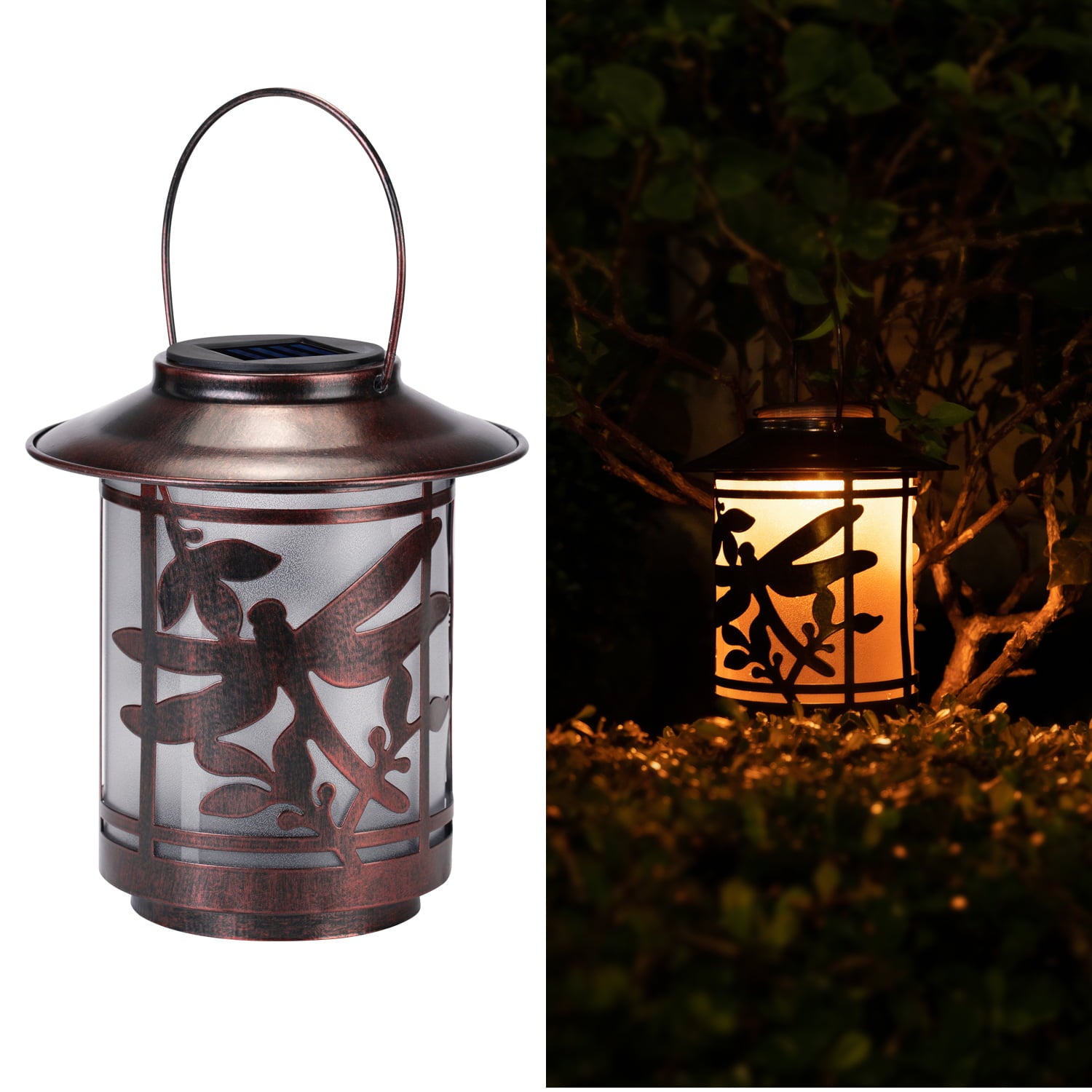 Dragonfly Solar Lantern - Waterproof Hanging Solar Light Metal LED Decorative for Garden Patio Porch Tabletop