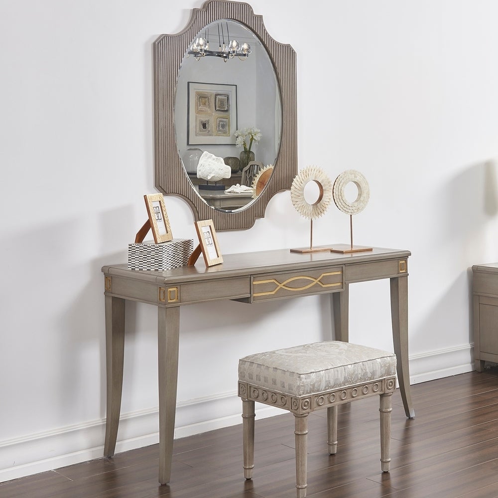 Dauphin Gold Accent Console Vanity Table， Grey Cashmere Wood