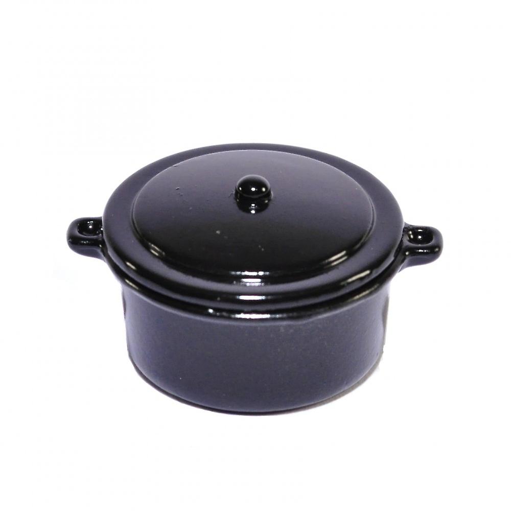 Dolls House Black Stock Pot Cooking Dish Saucepan Miniature Kitchen Accessory