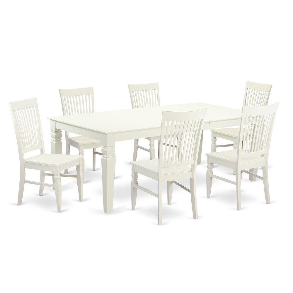 East West Furniture Dining Table Se  A Rectangle Dining Room Table and Wood Seat Chairs  Linen White (Pieces Options)