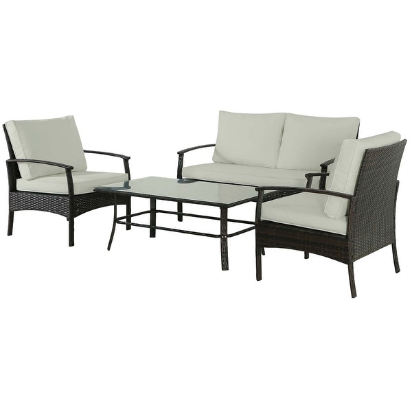 4Piece Wicker Outdoor Sectional Set with Cushions