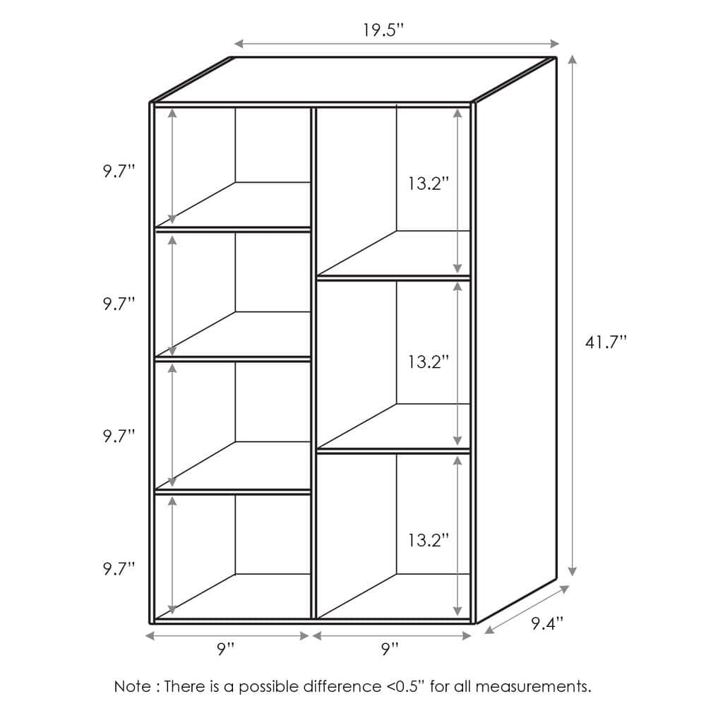 Furinno 41.7 in. White Faux Wood 7-shelf Standard Bookcase with Storage 11048WH