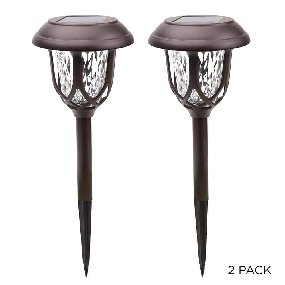 Alpine Corporation 17 in. Tall Solar Powered Bronze Super Bright High Lumen LED Outdoor Path Light Stakes (Set of 2) SLA416SLR-2