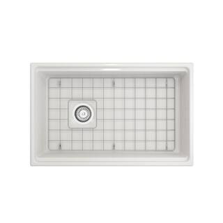 BOCCHI Contempo Step-Rim White Fireclay 30 in. Single Bowl Farmhouse Apron Front Workstation Kitchen Sink with Faucet 1344-001-2020CH