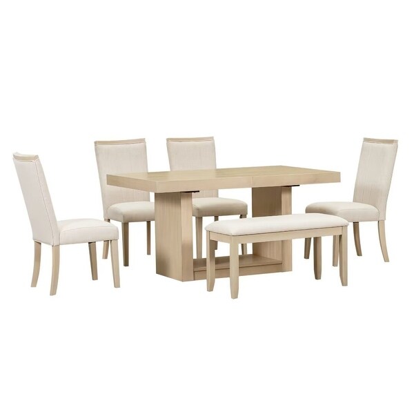 Extendable Dining Table Set with Removable Leaf，4 Upholstered Chair