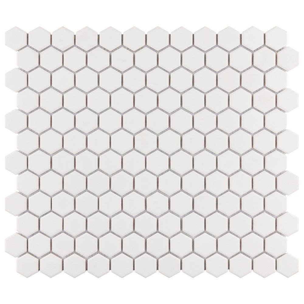 Merola Tile Gotham 1 in. Hex White 10-14 in. x 11-34 in. Unglazed Porcelain Mosaic (8.56 sq. ft. Case) FXLGHWT