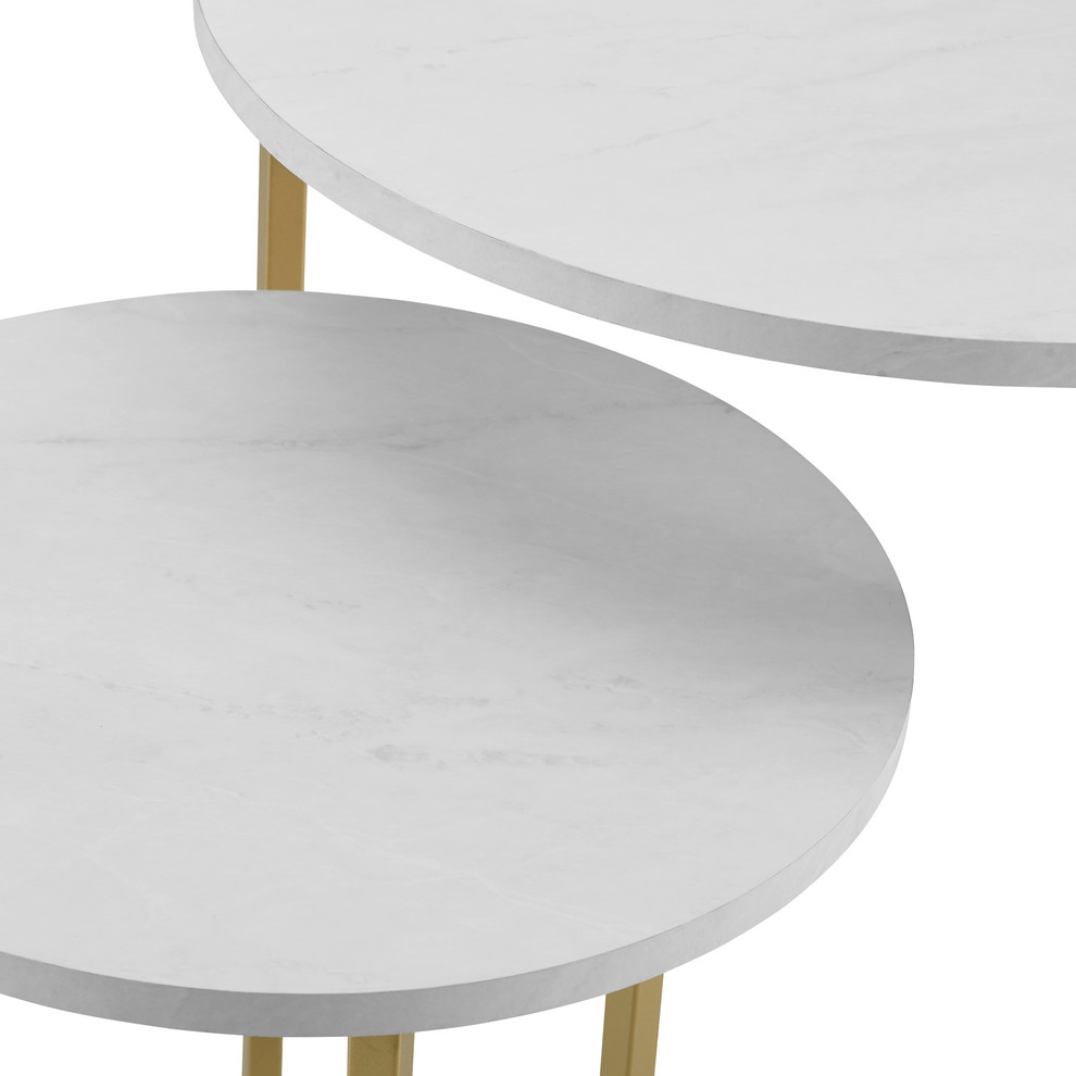 2 Piece V Leg Nesting Side Tables  White Faux Marble/Gold   Contemporary   Coffee Table Sets   by Walker Edison  Houzz