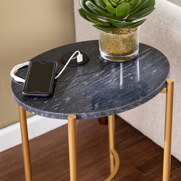 SEI Furniture Carey Contemporary Black Stone Side Table