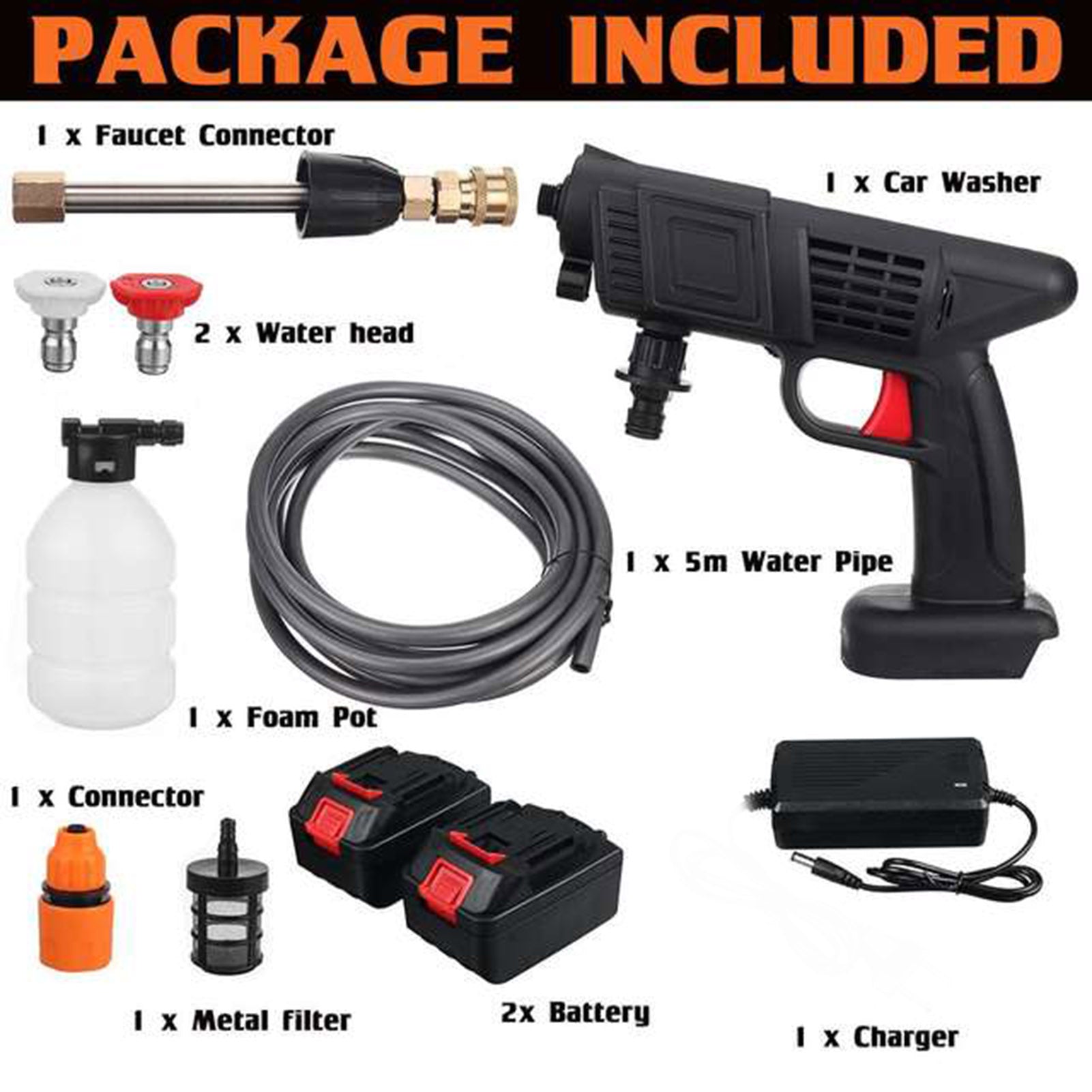 Irfora Cordless Pressure Washer, 50PSI Portable Pressure Cleaner Handheld with Battery and 24V 1500mAh Rechargeable Batte