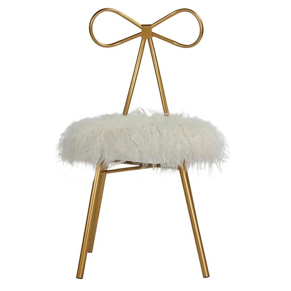 Cortesi Home Tilly Accent Chair with Bow Detail， White Fake-Fur